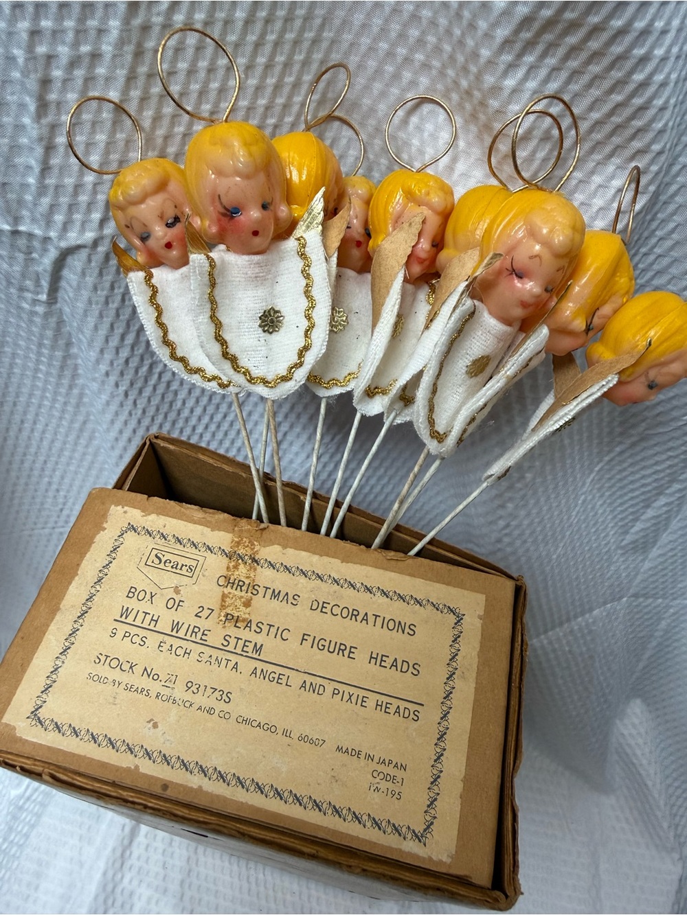 Vintage Sears Christmas Angel Picks Set of 9 Made in Japan Original Box Flaw